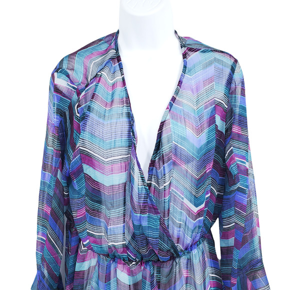 Thread Story Womens Size X-Large Multicolor Sheer Print Swim Cover-Up Dress - Picture 2 of 7